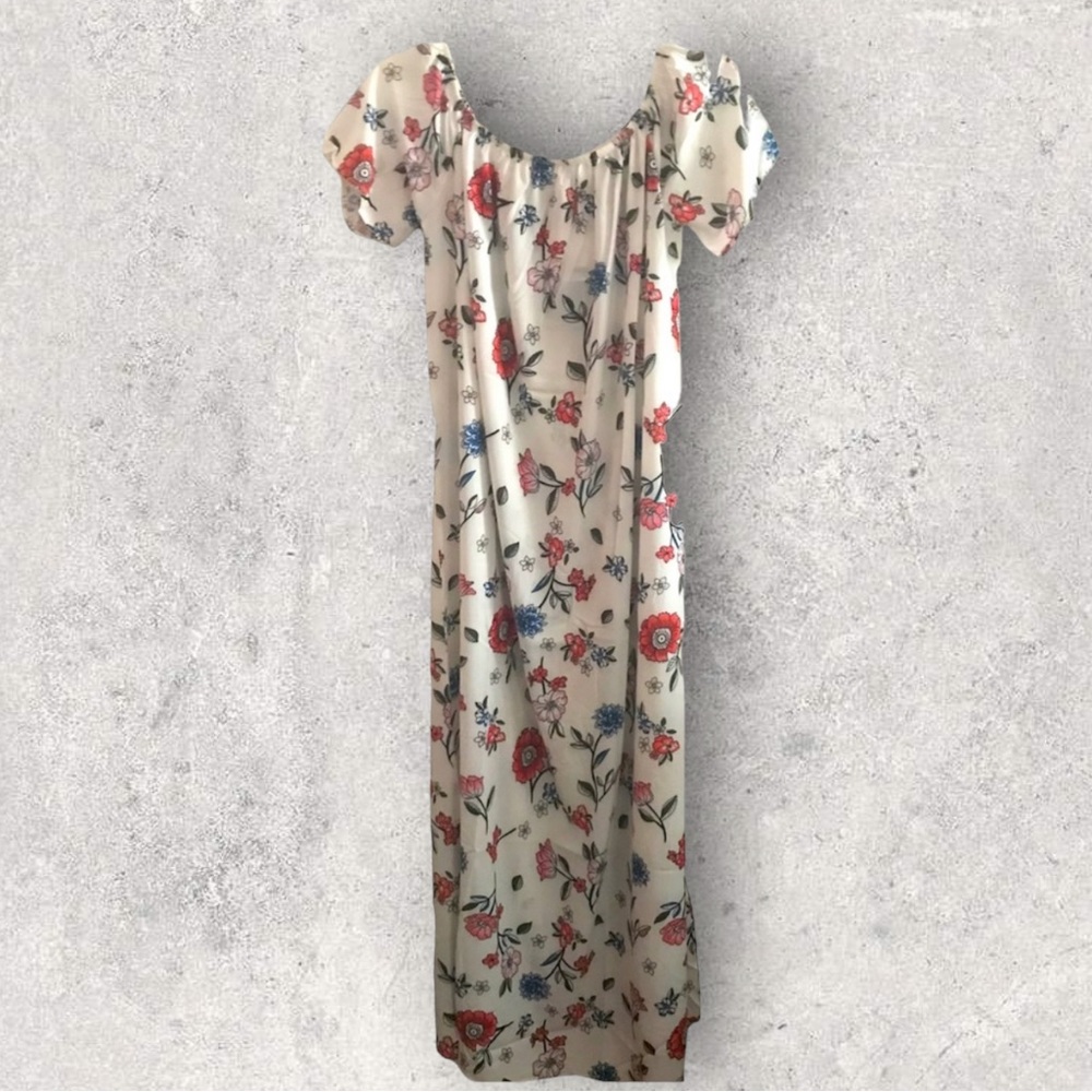 Milan Kiss Women’s Large Floral Off-Shoulder Maxi Dress Lightweight Side Slit - Picture 7 of 7